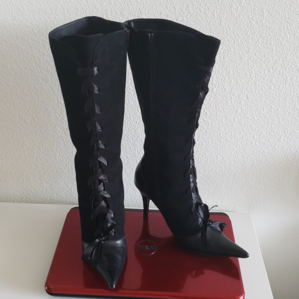 Dressy Black leather and suede Boots